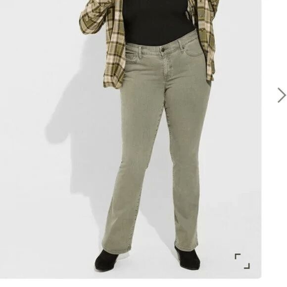 Torrid Perfect Slim Boot Super Soft Mid-Rise Jean Olive Green 22 Short NWOT - Picture 5 of 6